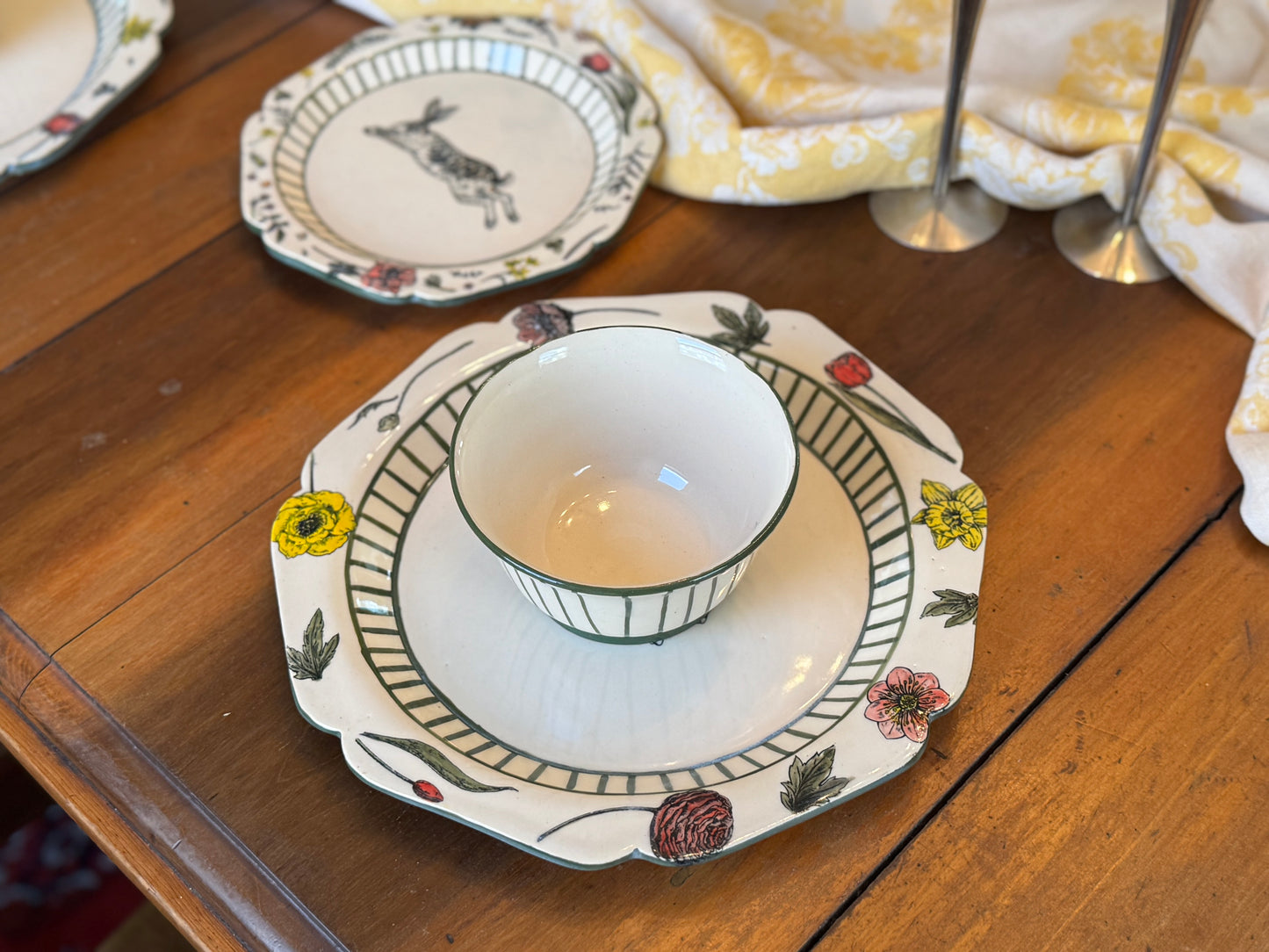 Striped Bunny Dish Set